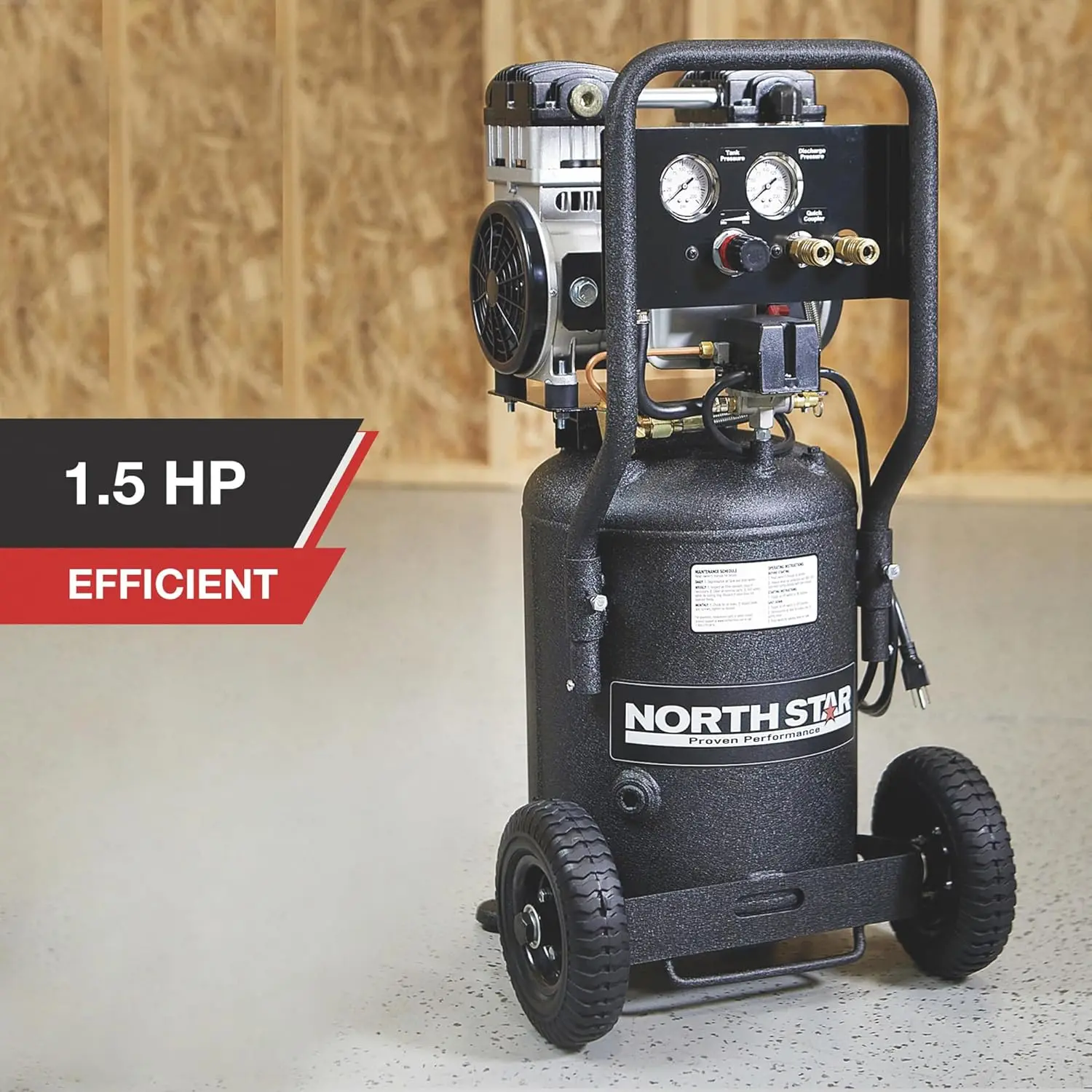 Electric Air Compressor 1.5 HP 8-Gallon Vertical Tank Portable Quiet Operation Oil-free dual piston pump for cleaner air