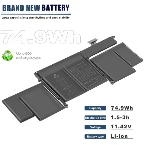 A1582 A1502 Replacement Battery A1493 for MacBook Pro 13 Inch Retina Early 2015 Mid 2014 Late 2013 ME864 ME865 11.42V 74.9Wh