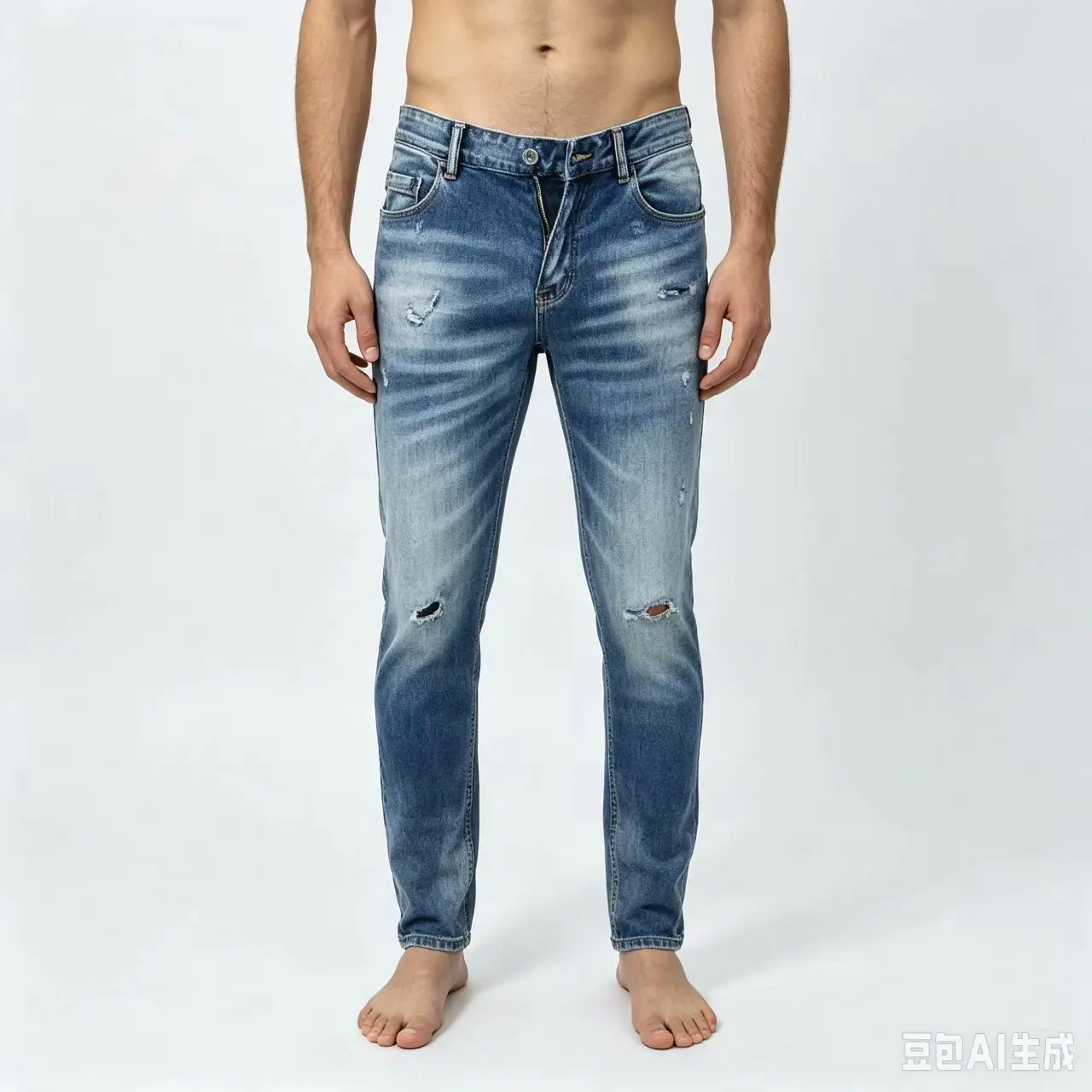 Retro Y2K Men's Street Fashion Light Blue Elastic Tight Split Jeans Embroidered Hip-Hop Brand High-Quality Pants