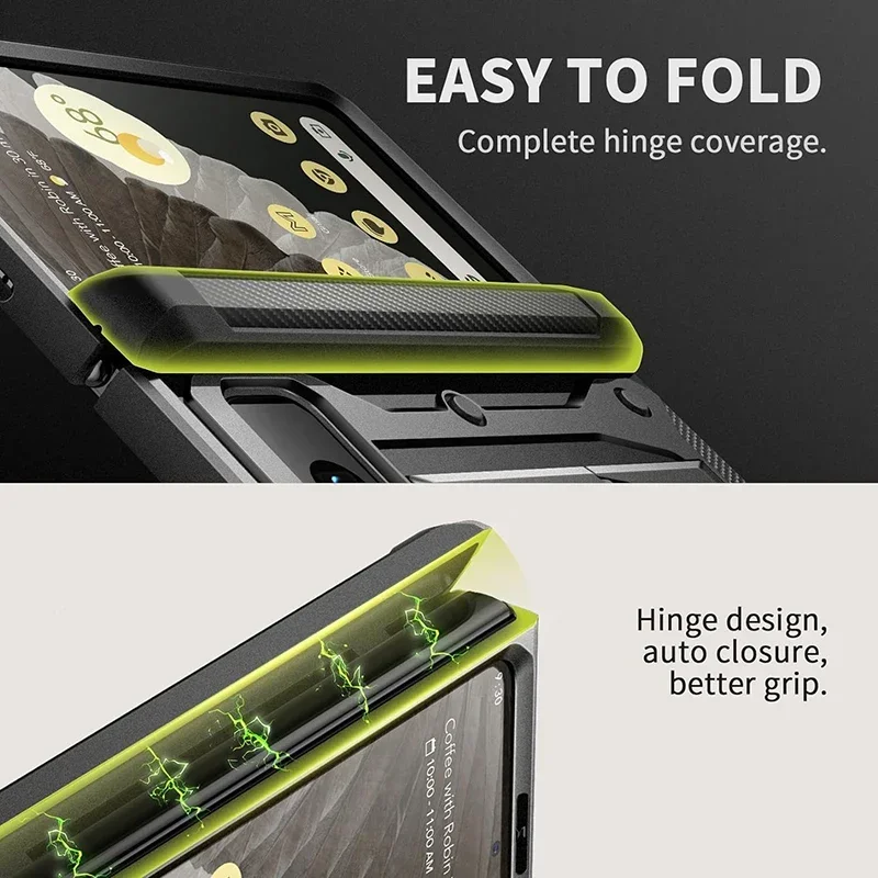 Google Pixel Fold Rugged Phone Case, Built-in Screen Protector, Dual Layer, Shockproof Protection with Kickstand, Belt Clip