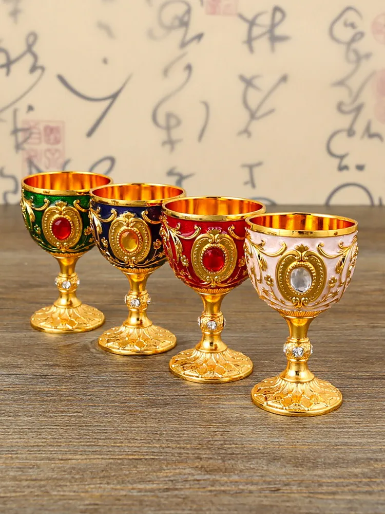 European style metal gem small wine cup offering cup one cup 30ml creative retro home glass Baijiu wine glass