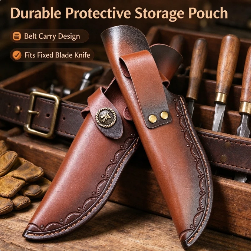 Split Genuine Leather Universal Knife Sheath, Durable Protective Storage Pouch for Fixed Blade Knife, Household DIY Supply