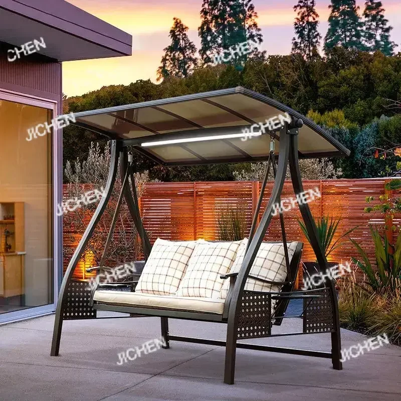

HS Outdoor courtyard garden, double swing villa, homestay, three person swing, aluminum alloy leisure restaurant, cradle chair