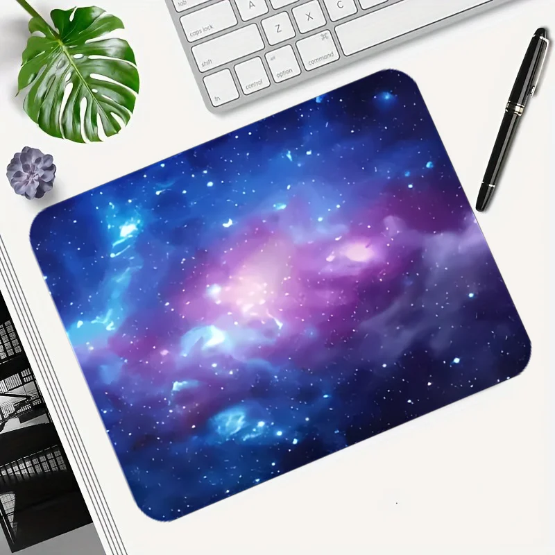 Beautiful starry night game table mat, keyboard table mat with anti-slip rubber base, suitable for both gamers and office use