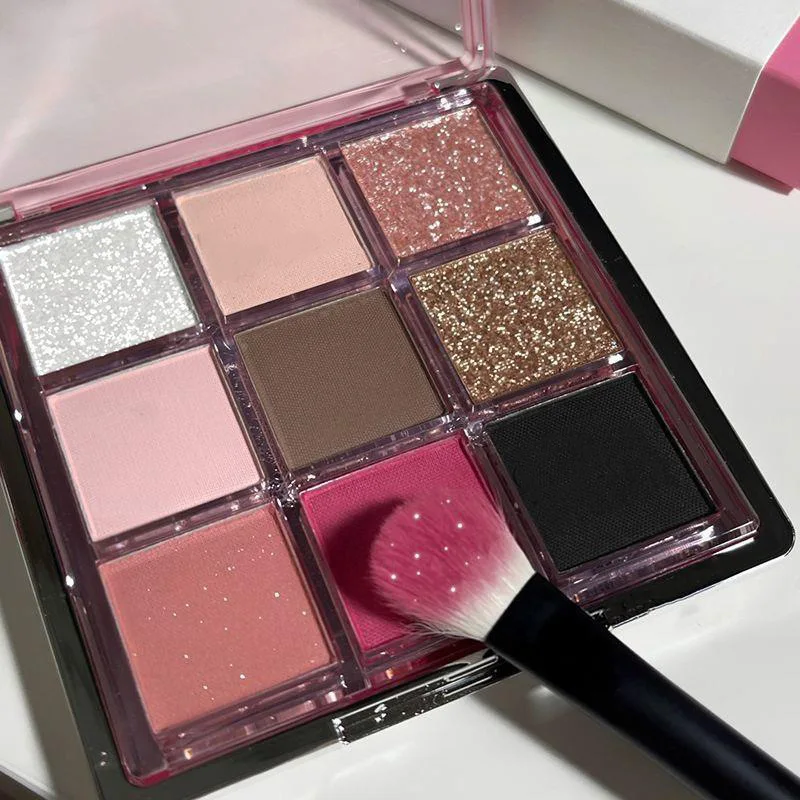 Paleta de sombras vitrificadas esfumaçadas de 9 cores, destaque e contorno, paleta multifuncional, azul fosco, paleta de pigmentos de cores terrosas