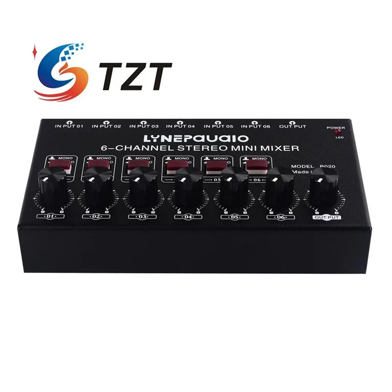 

TZT B020 6-Channel Stereo Mini Audio Mixer Mixing Console for Electric Blowpipe/Guitar/Keyboard/Drum