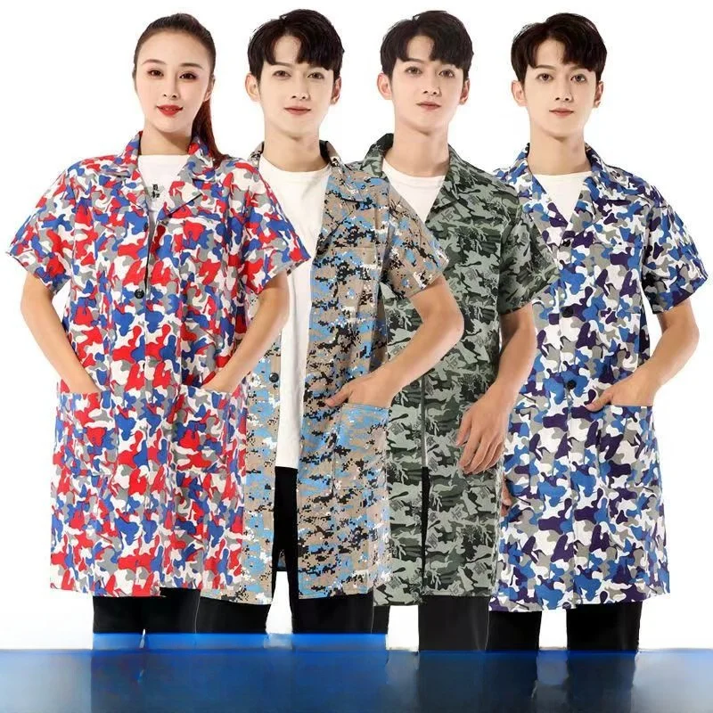 

Утолщенный синий камуфляжный рабочий халат с длинными рукавами для женщин, защитный пылезащитный фартук-комбинезон с короткими рукавами