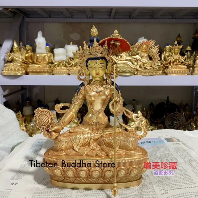 White Umbrella Copper Gilt Buddha Statue Tibetan 10-Inch Buddha Utensils Fine Ornaments Seiko Copper Statue   High 30cm