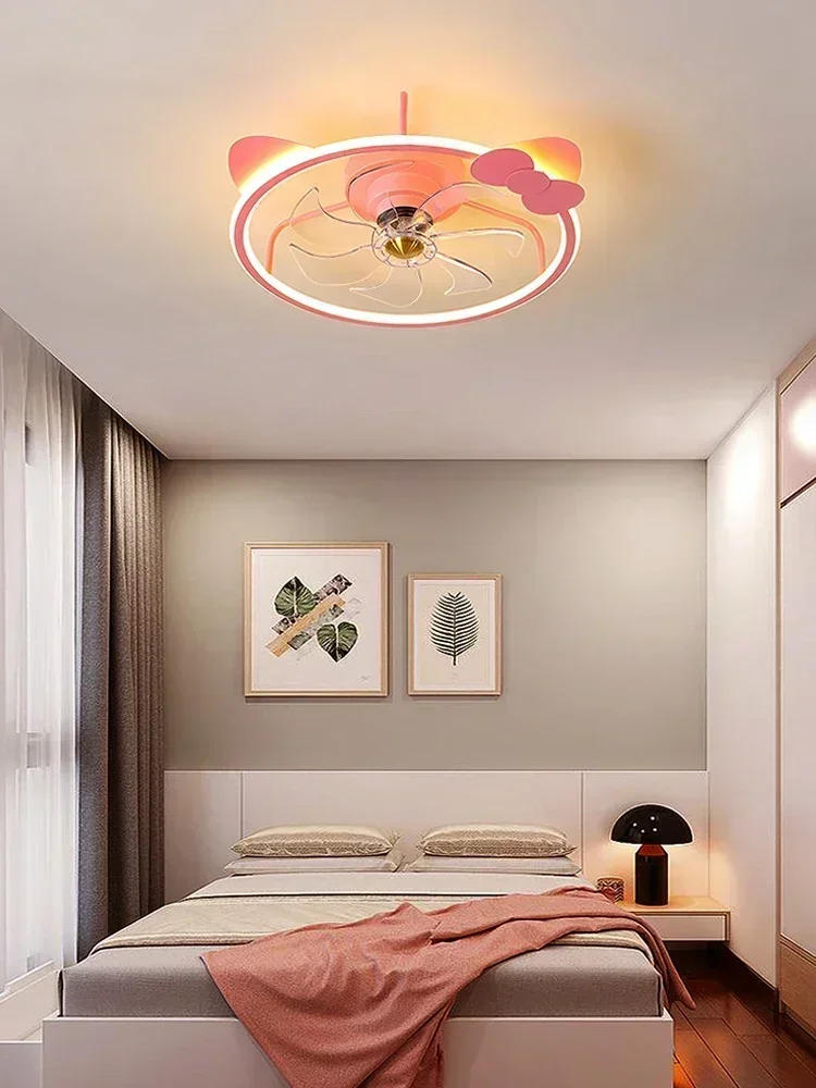 220V Children's room fan ceiling lamp creative cartoon windmill warm boys and girls bedroom invisible mute ceiling fan lamp