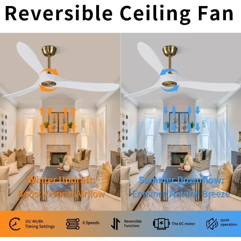 Bigzone 천장 선풍기 조용한 목재 블레이드, 현대 천장 선풍기 천장 팬, 가전 제품 냉각