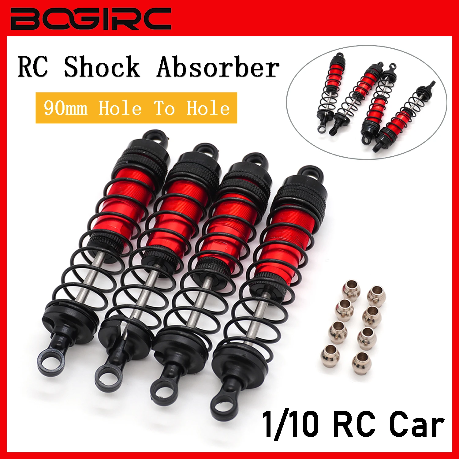 4 Stück BOGIRC Einstellbare RC-Stoßdämpfer 90mm Loch-zu-Loch Metall-Öldämpfer für 1/10 RC-Auto Traxxas TRX-4 Redcat SCX10 Axial