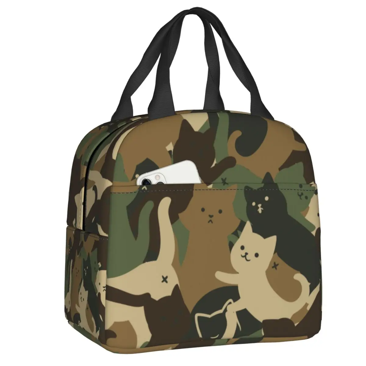 Custom Cats Camouflage Lunch Bag Women Warm Cooler Insulated Lunch Box for Student School