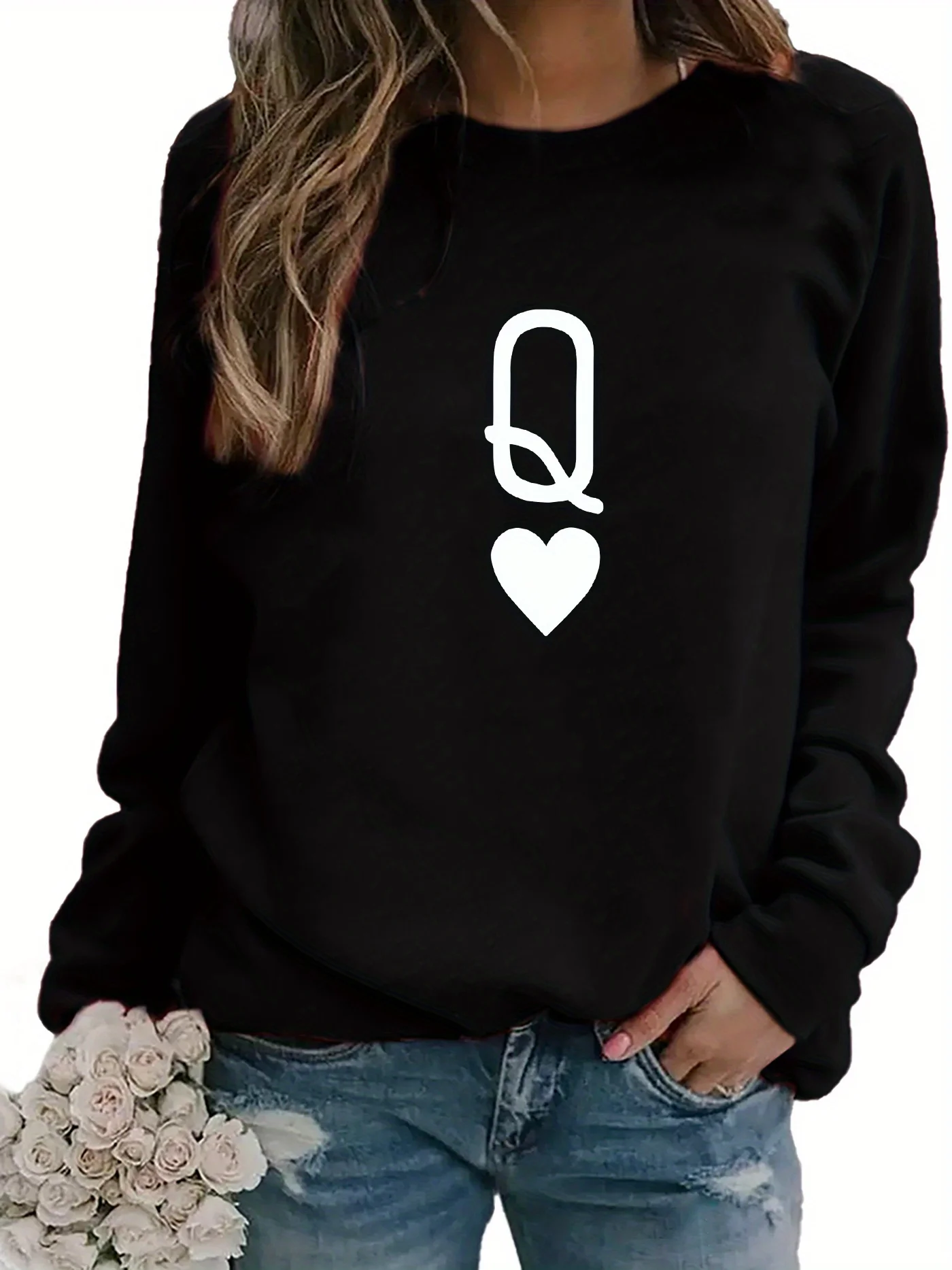 

Женская толстовка с принтом Poker Queen, повседневная осенне-зимняя толстовка с длинными рукавами и круглым вырезом
