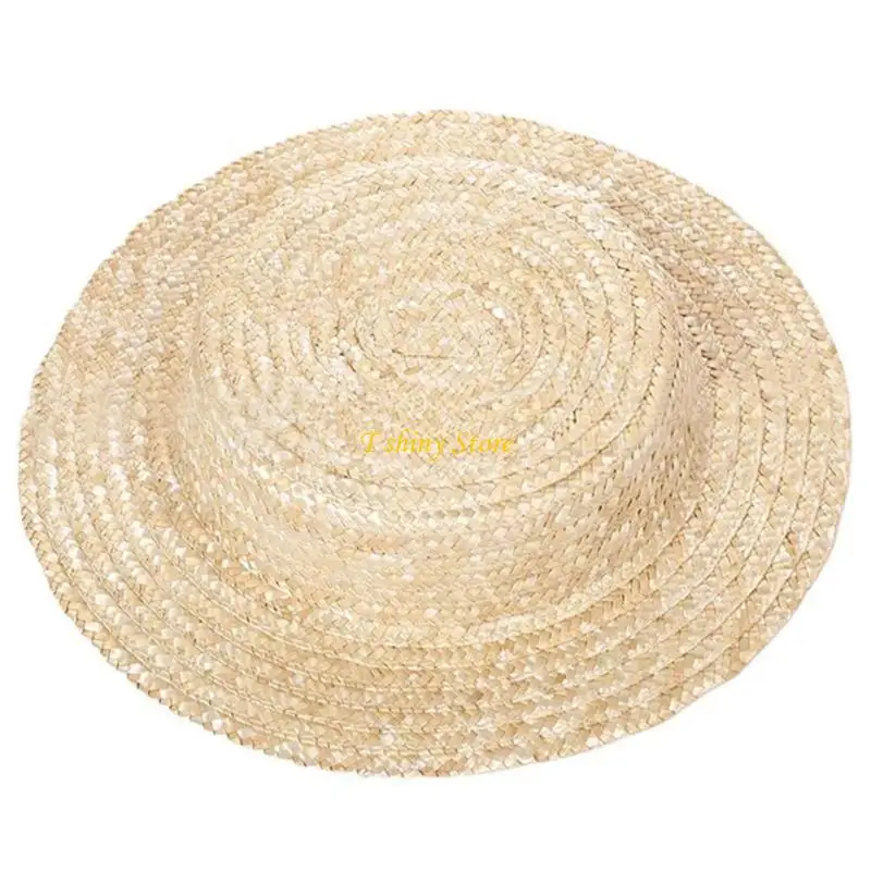 

N58F Woven Straw Bonnet Hat Base for Women Breathable Victorian Straw Hat French Flat Top Hat Headwear Beach Vacation Sun Caps