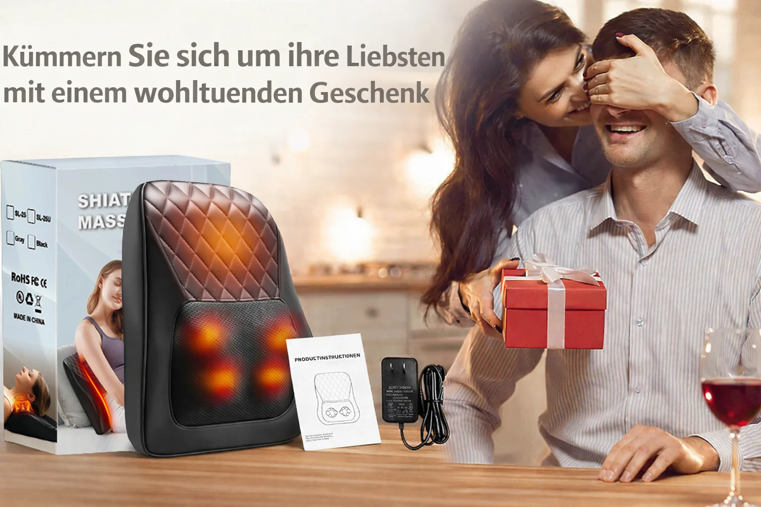 Elektrisches Massage-Nackenkissen, Shiatsu-Kopf, 3-Gang-Einstellung, Körper, Rücken, Taille, Massagegerät, Auto mit Heizung, vibrierende Massage, Entspannung – Detail 9