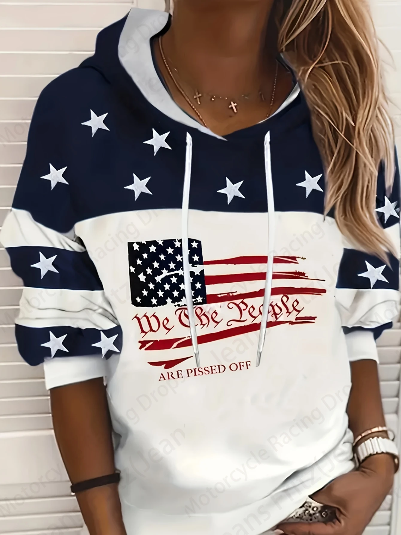 American Flag & Blessed 3d Print Hoodie Women Fashion Oversized Hoodies Women Sweats Letter Coat Sweatshirt With Pocket Pullover