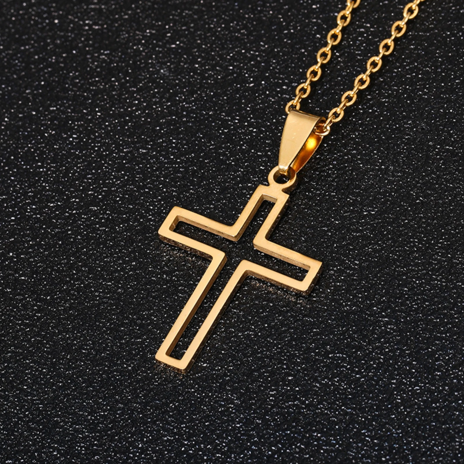 Edelstahl-Hohlkreuz-Halskette, Ausgeschnittenes Kreuz, Halskette, christlicher Glaubensschmuck, Geschenk für Männer und Frauen – Detail 3