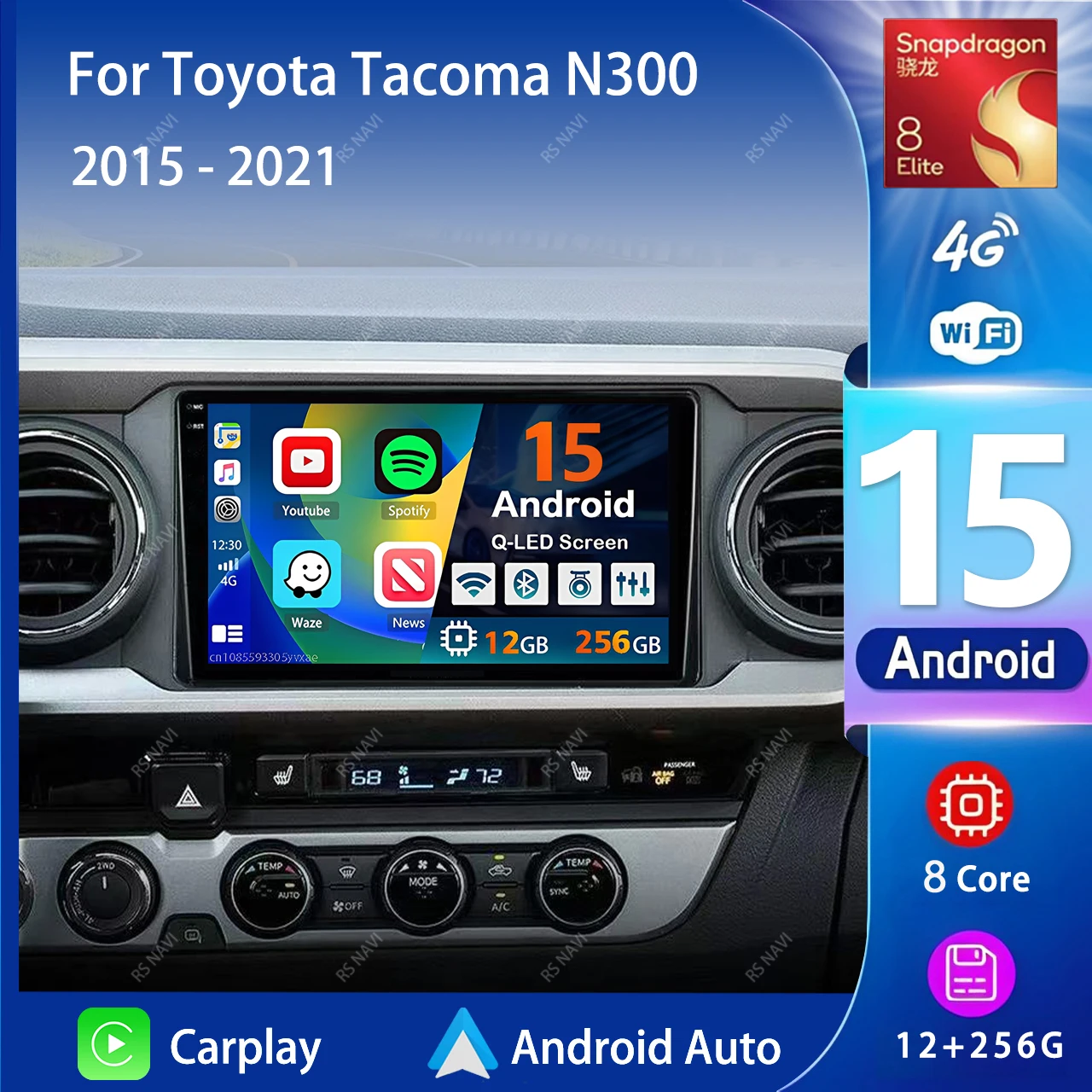 أندرويد 15 Carplay السيارات 2K شاشة راديو السيارة BT مشغل وسائط متعددة لتويوتا تاكوما N300 2015-2021 Autoradio GPS ستيريو رئيس وحدة #1