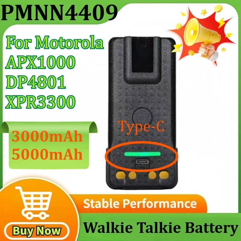 

PMNN4409 3000/5000mAh Walkie Talkie Battery for Motorola APX1000 DP4801 XPR3300 XIR P8668 P6600i DP4400 USB with Type- C