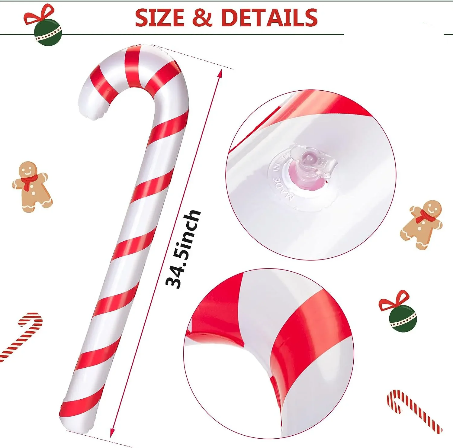 Ballons Gonflables en PVC de 90cm pour Noël, Jouets en Canne de Bonbon pour Enfants, Accessoires de Décoration Intérieure et Extérieure pour Vacances