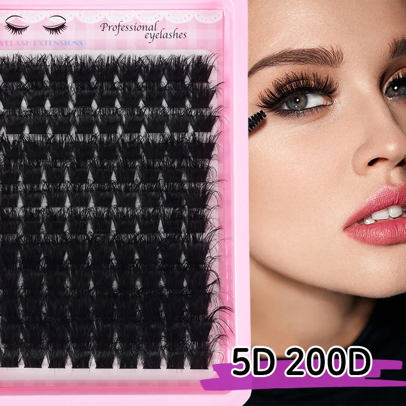 5D Fluffy DIY Lash Clusters, 200D D Curl Wispy Individual Eyelashes, 10-16mm Thick Volume Cluster Lashes