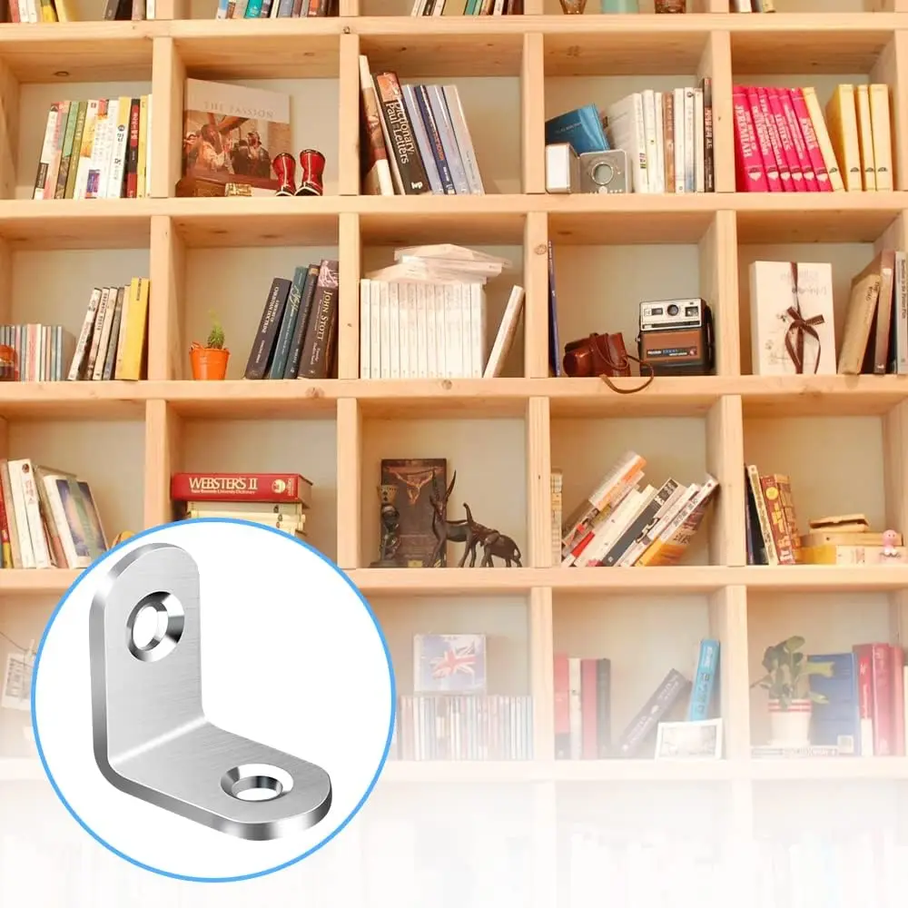 เหล็กฉากสแตนเลส 90 องศา สำหรับงานไม้ เฟอร์นิเจอร์ และงานต่อไม้ พร้อมสกรู