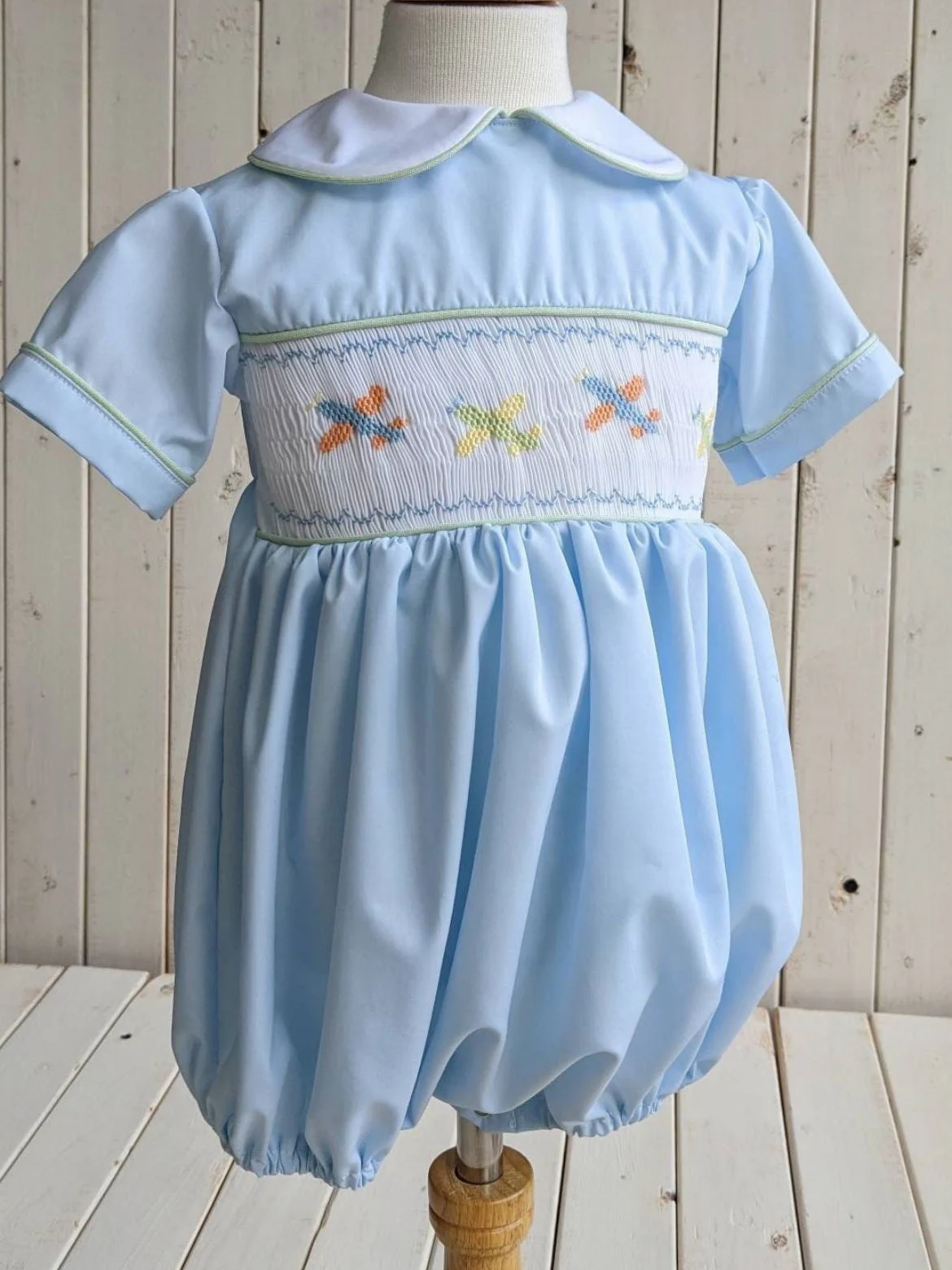 

0-6Y Boy Summer Light Blue Smocked Outfit Suit