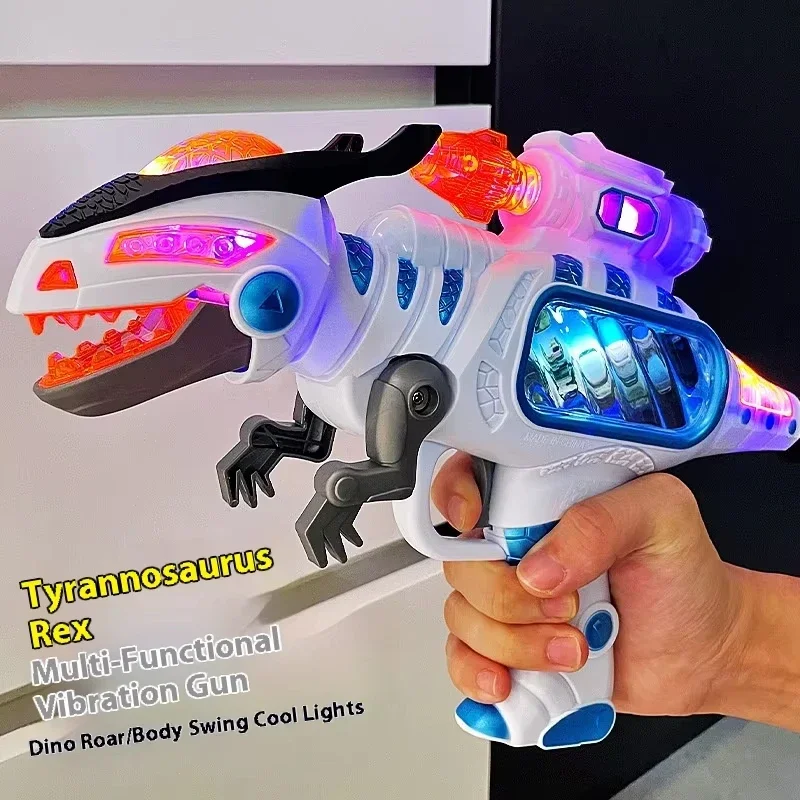 Children's Electronic Toy Dinosaur 3D Vibration Sound & Light Music ABS Plastic Pistol