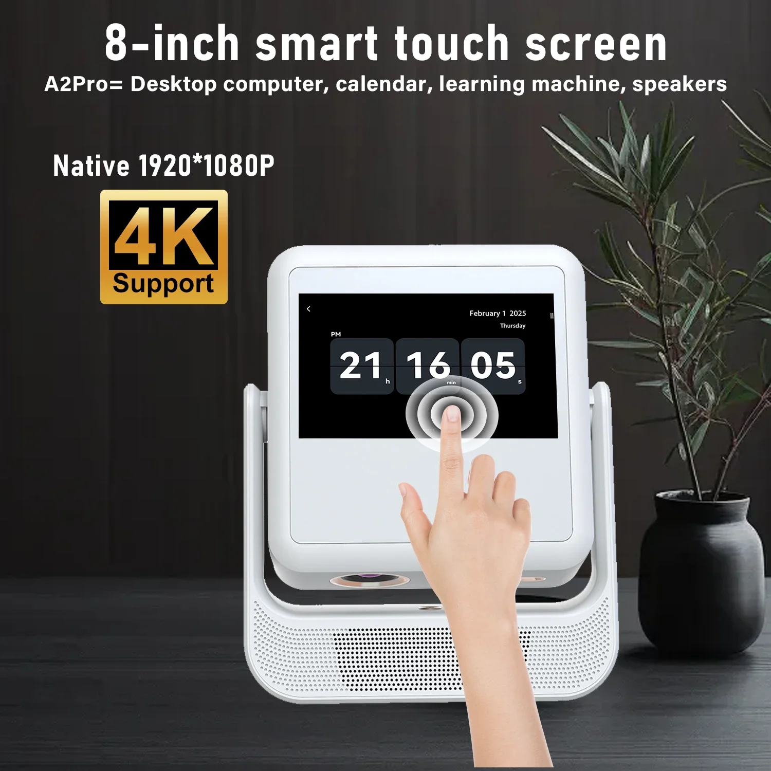 Prime Video Projector 8'' Touchscreen 4K 1080P WiFi Bluetooth Screen Mirroring 180° Flip HDMI USB Office 30-300''