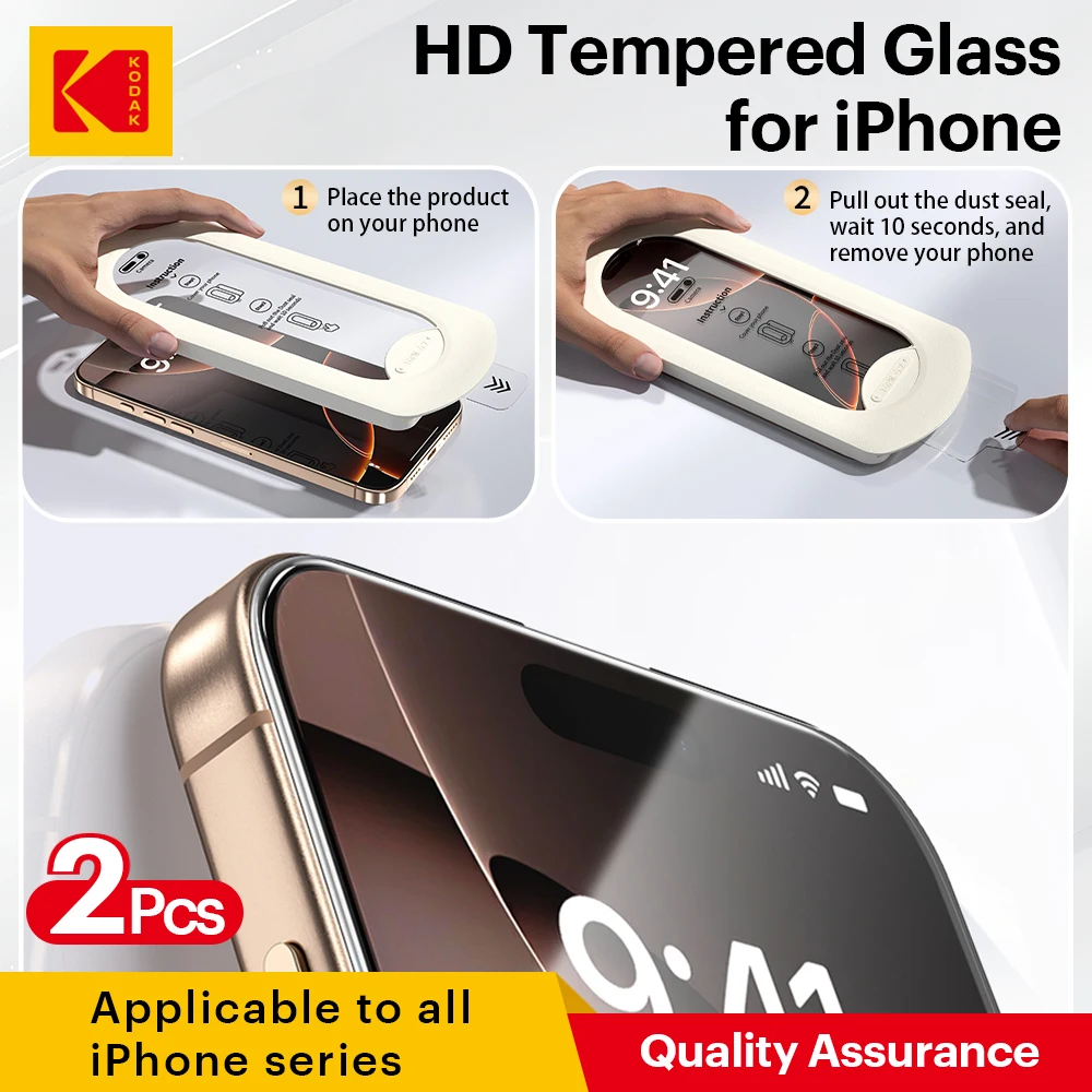 

Kodak 2Pcs HD Tempered Glass Protective Film Protection, Dust Free Install Box Protector, for iPhone12 13 14 15 16 Pro max