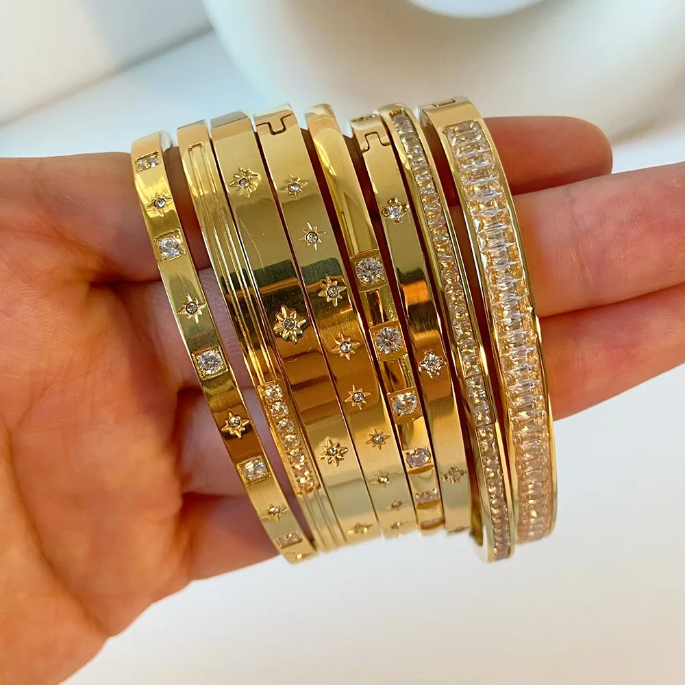 Stainless Steel Zircon Minimalist Metal Exaggerated Bracelet For Women Fashion Jewelry view 6