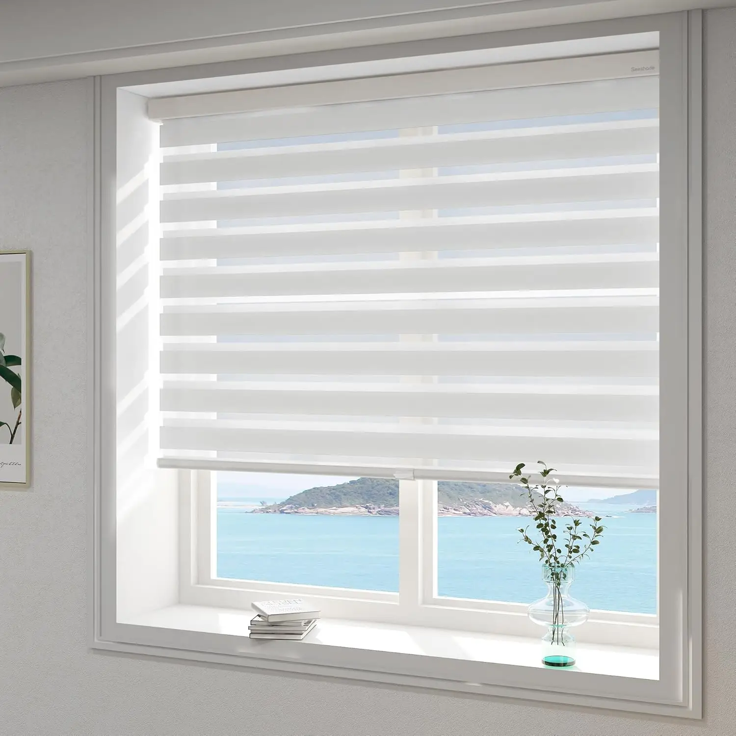 

Cordless Zebra Blinds for Windows, White Dual Layer Roller Shades, Custom Sheer Fabric for Home and Office