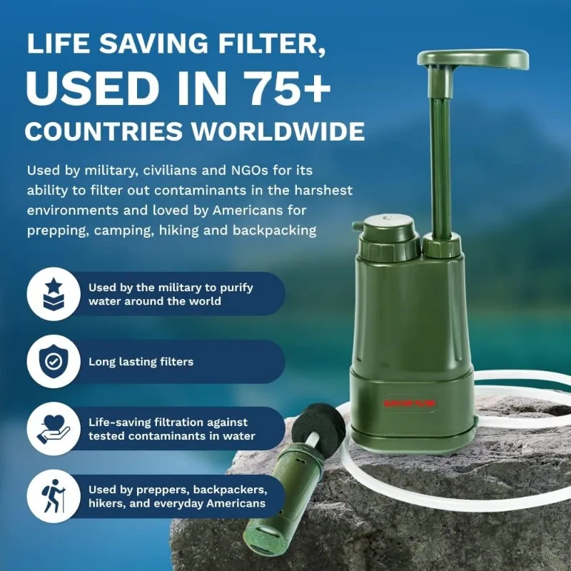 Survivor Filter PRO-bomba de mano, sistema de filtración de agua para acampar, supervivencia, purificador de agua