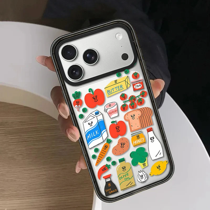 Graffiti Supermarket Food Acrylic Black Border Magnetic Phone Cover for IPhone 12 13 14 15 16 17 Pro Max Case for IPhone 17 Air