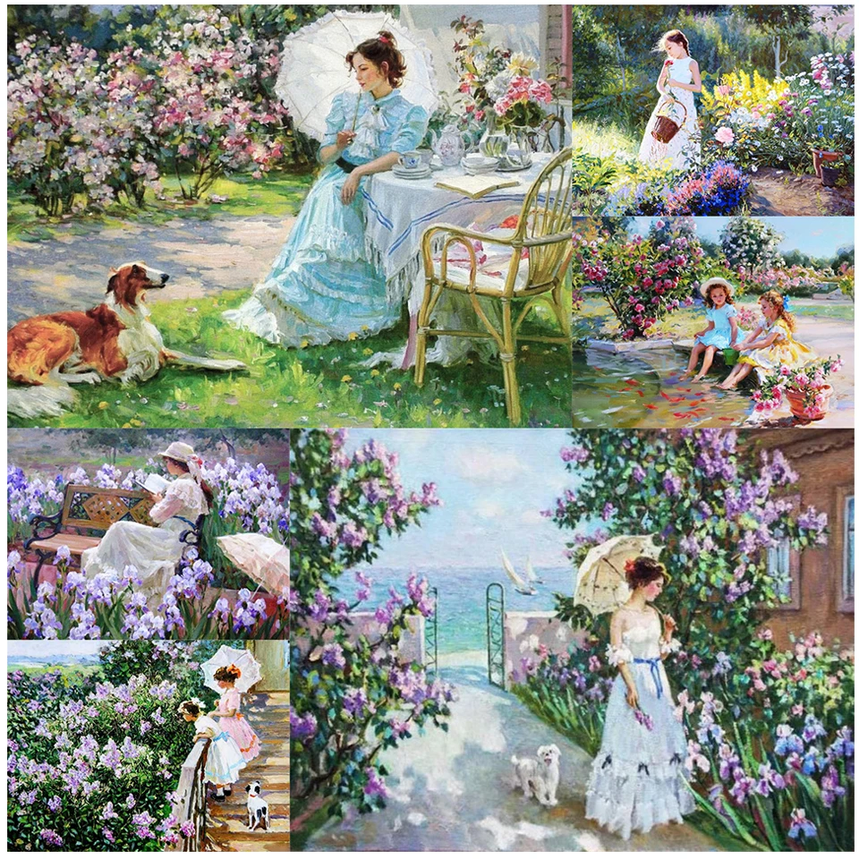 5D On Clearance Landscape Lady In Garden Diamond Painting DIY Full Diamond Mosaic Embroidery Crystal Picture Sets Home Decor Art