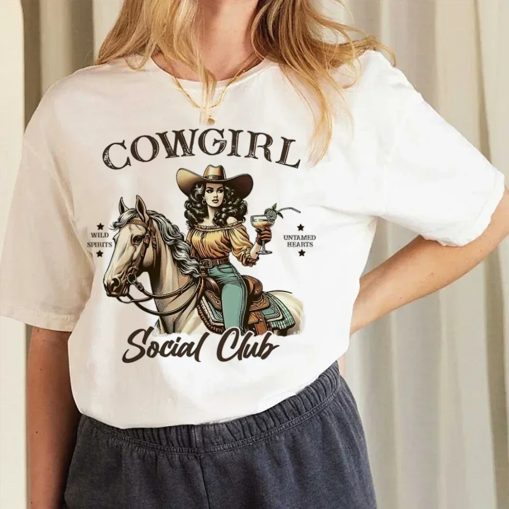 Cowboy Girl Cute Trendy Short Sleeve Women's Top Casual Retro Women's T-Shirt Printed Fashion Basic Women's Pattern T-Shirt