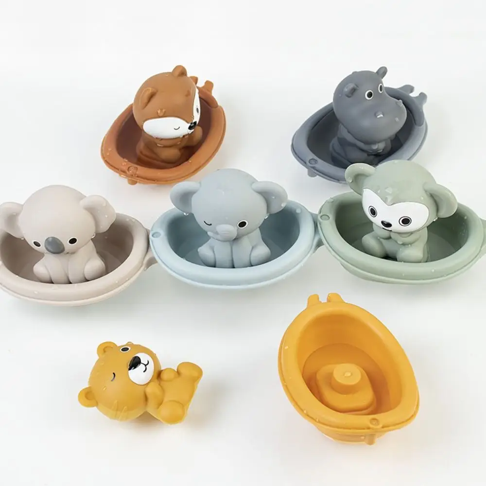 Vingerpop Babybadje Speelgoed Opvouwbare toren Vroeg onderwijs Drijvende douche Siliconen dierenontwerpen Stapelbootspeelgoed