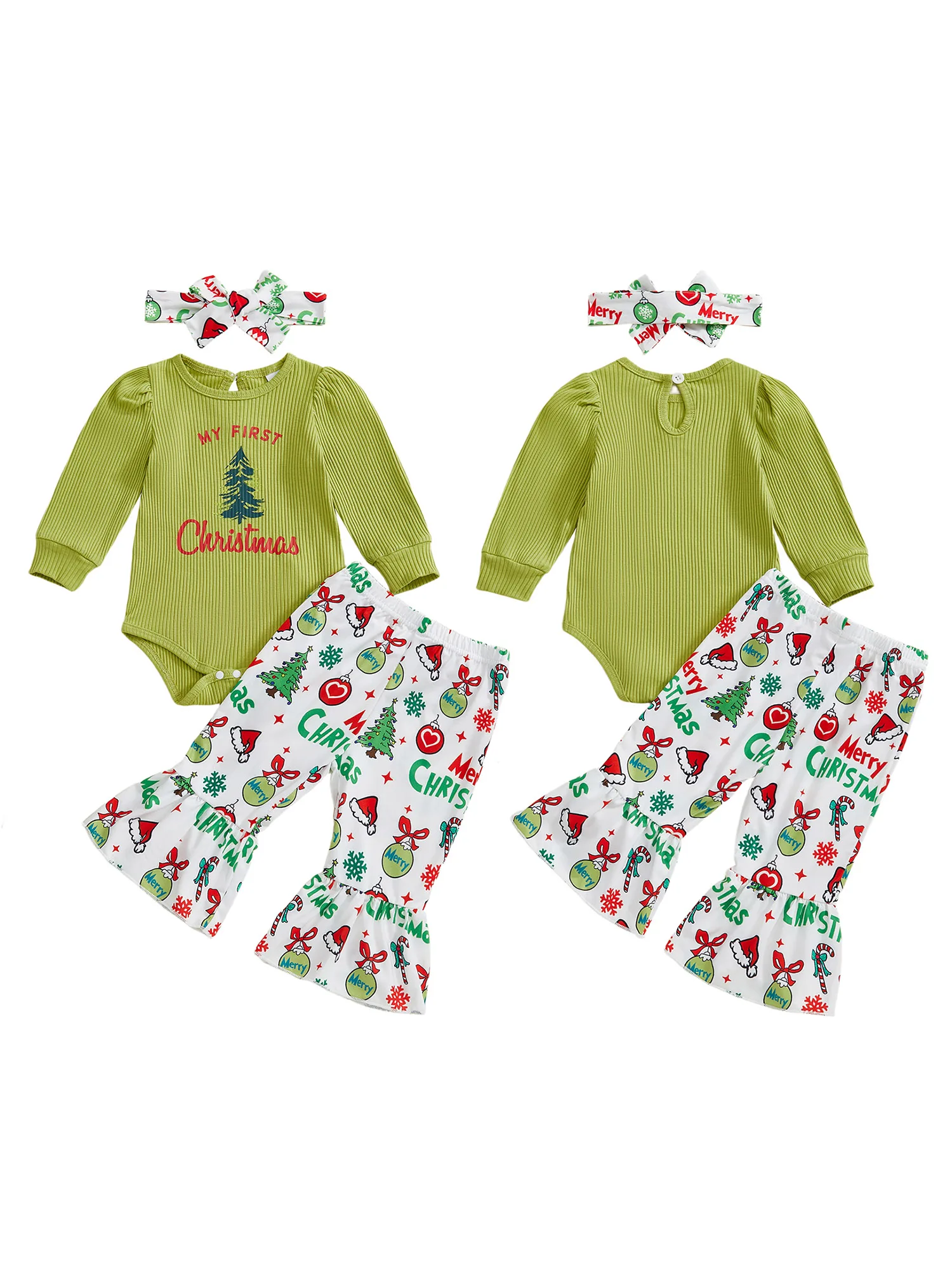 

Зимние праздничные наряды для маленьких девочек, боди с буквенным принтом, леггинсы со снежинками и повязкой на голову с бантом, комплект из трех предметов для