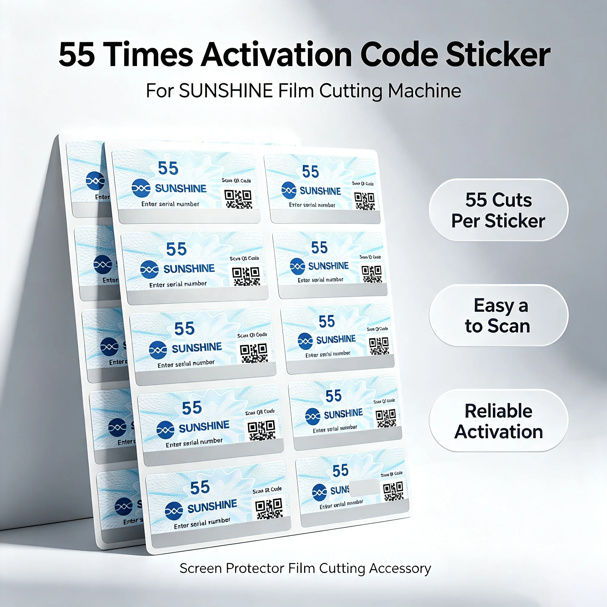SUNSHINE 55 Times Activation Code QR Serial Number For SS‑890C Pro/Max 870C Hydrogel Film Cutting Machine Plotter Recharge Code