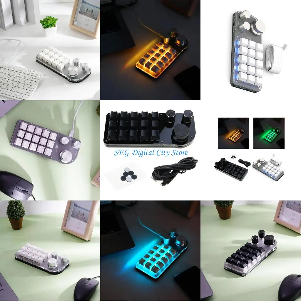 

U75B Efficient 15 Mini Keyboard with 3 Knobs RGB Light Perfect for Gamers, Video Editors, and Programmers