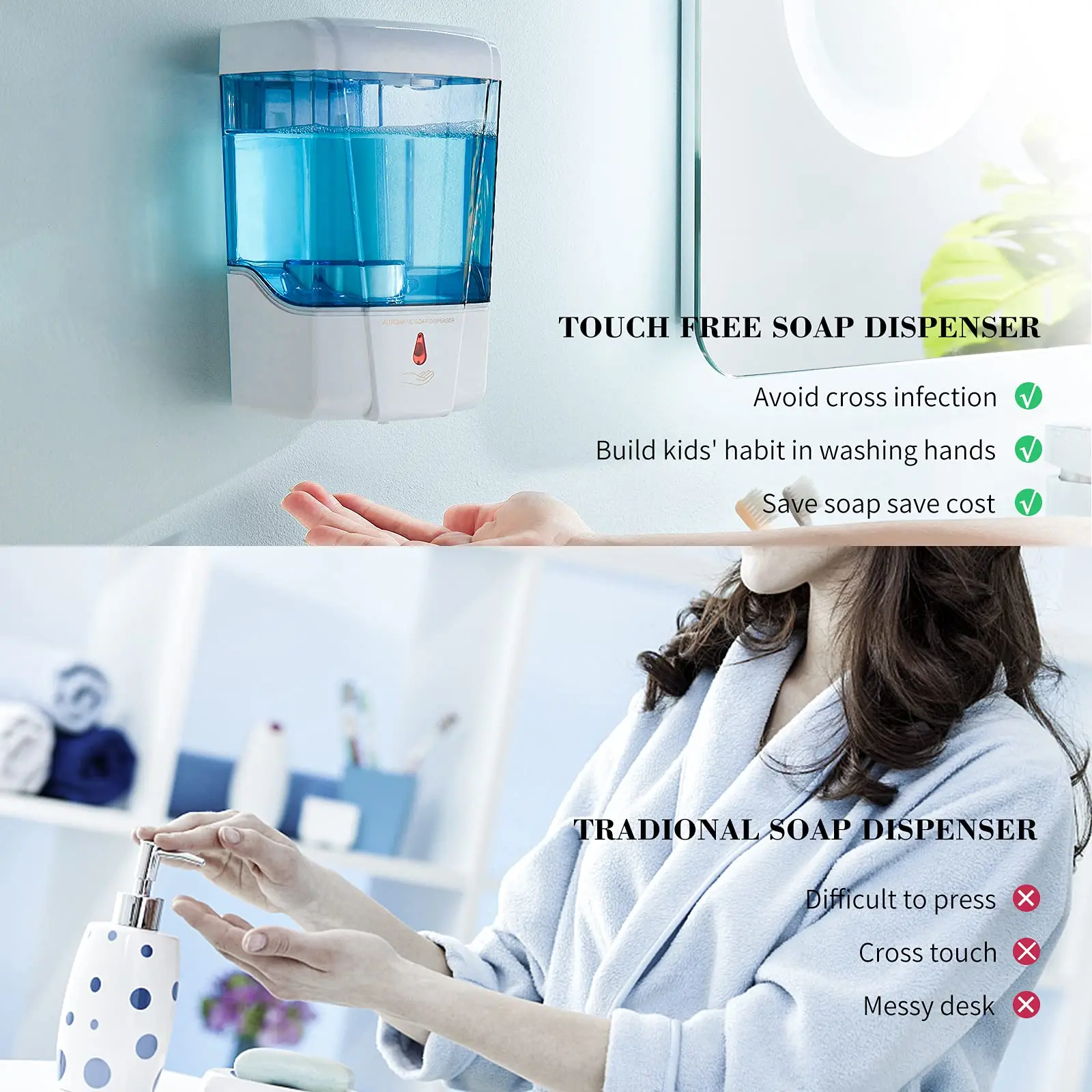 Dozownik do mydła automatyczny czujnik bezdotykowy 600ml odkażacz do rąk mydło w płynie detergentu dozownik do mydła montowany na ścianie do kuchni