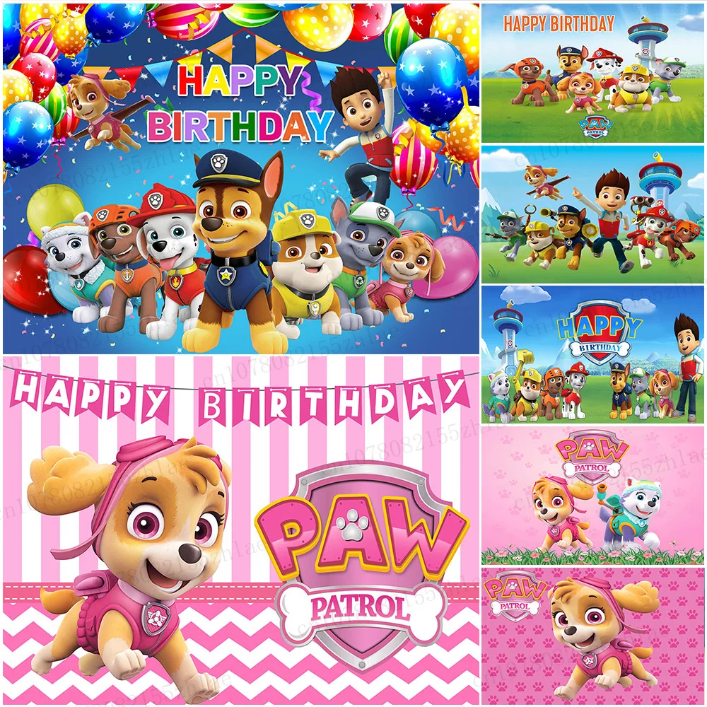 

Paw Patrol Pink Birthday Party Photo Background Baby Shower Photo Backdrop Cartoon Photography Backdrop Banner