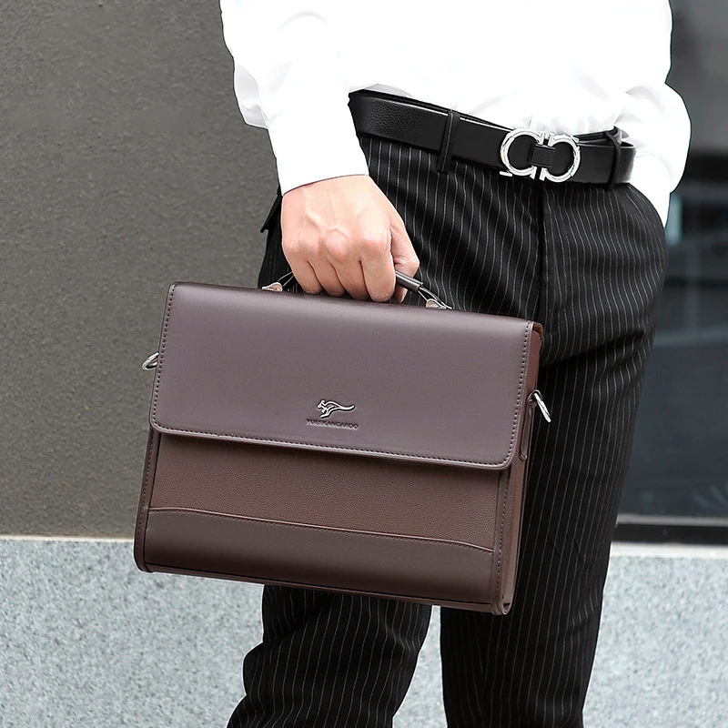 Executives Briefcases For Men Business Tote Office PU Leather Handbag Shoulder Ipad Square Side High Quality Famous Brand Bag