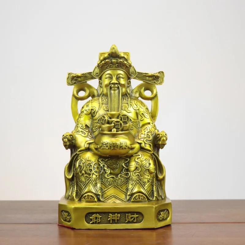 Brass statue of of for home decoration, large size, depicting the seated God of Wealth, with a treasure bowl