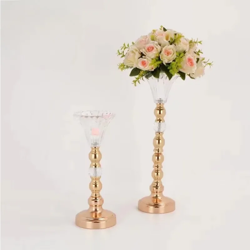 

Metal gold transparent vase holder for wedding center