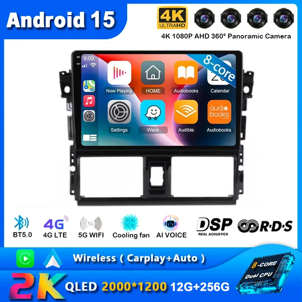 

Android 15 Carplay Auto Car Radio For Toyota Vios Yaris 2013 2014 2015 2016 Navigation GPS Multimedia Player Video Stereo 4G BT