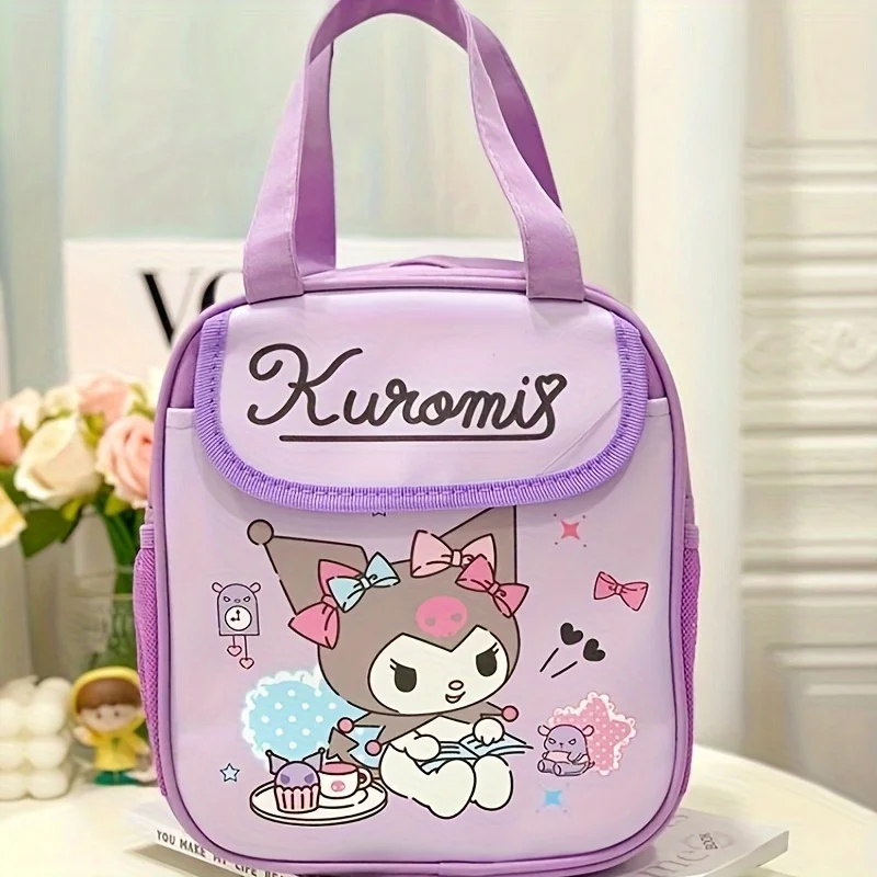 Sanrio Insulated Lunch Bag Hello Kitty Kuromi Cinnamoroll Printed Canvas Bento Bag Reusable Zipper Closure Handy Bag Kid Gifts