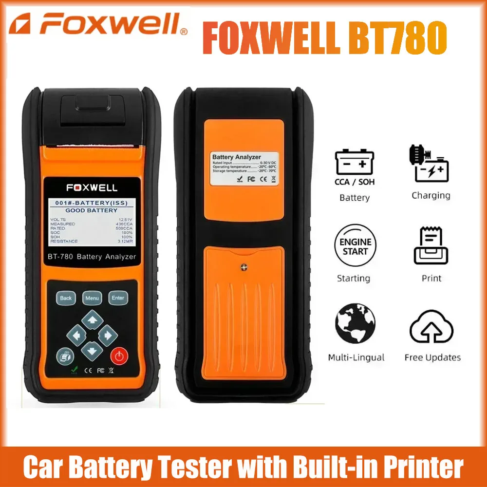 Battery Tester 12&24V Foxwell BT780 Load Battery Tester Capacity AGM/GEL/EFB Car Battery Check CCA/SOC/SOH Test with Printer