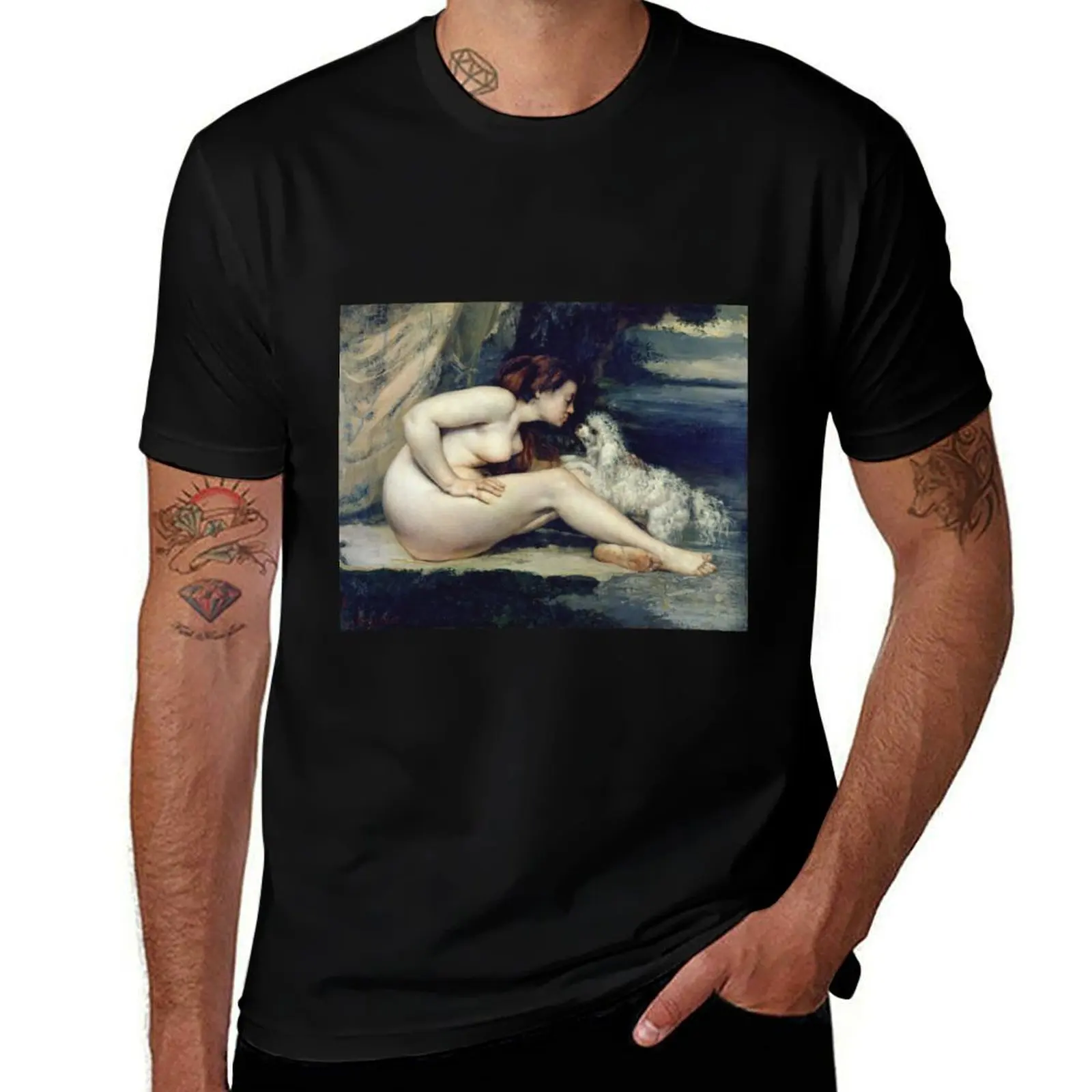 

Gustave Courbet - Female Nude With A Dog T-Shirt vintage Man t-shirt sports fans T-shirts for men cotton