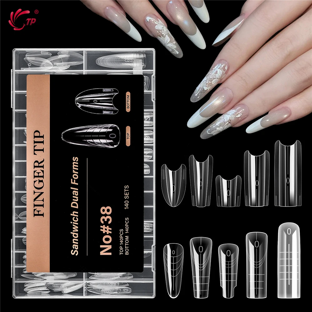 TP Sandwich Nail Dual Forms 140pcs/280pcs Clear Almond Nail Forms Acrylic Extension Poly Nail Gel Molds Reusable Manicure Tools